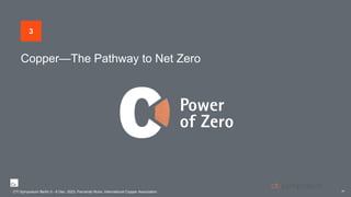Copper—The Pathway to Net Zero
CTI Symposium Berlin 5 - 6 Dec. 2023, Fernando Nuno, International Copper Association
20
3
CTI Symposium Berlin 5 - 6 Dec. 2023, Fernando Nuno, International Copper Association
 
