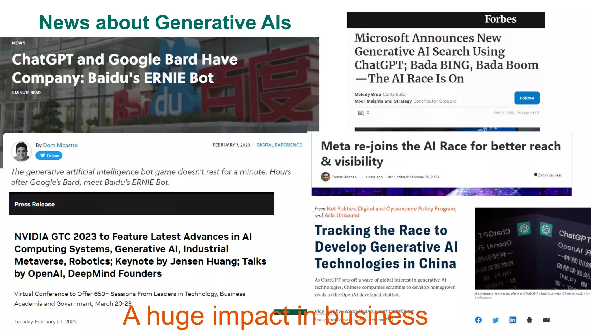 Photo by Pexels
News about Generative AIs
A huge impact in business
 