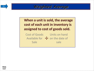 Slide
6-21
Cost of Goods
Available for
Sale
Units on hand
on the date of
sale
÷
P1
 