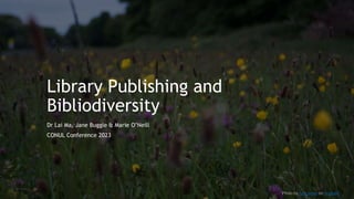 Library Publishing and
Bibliodiversity
Dr Lai Ma, Jane Buggle & Marie O’Neill
CONUL Conference 2023
Photo by Cam James on Unsplash
 