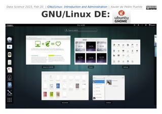 Data Science 2023, Feb 20. | GNU/Linux: Introduction and Administration | Xavier de Pedro Puente
20
GNU/Linux DE:
Desktop Environments

...
 