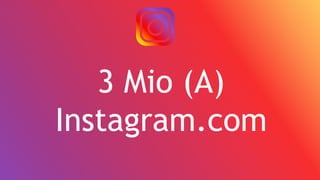 Social Media Nutzer in Österreich
4
1.Facebook: 4,3 Mio
2.Instagram: 2 Mio
3.Linkedin: 1,2 Mio
4.Xing: 1,1 Mio
5.Twitter: 150.000
4
3 Mio (A)
Instagram.com
 