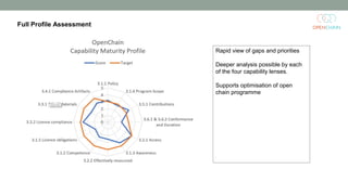 Full Profile Assessment
Rapid view of gaps and priorities
Deeper analysis possible by each
of the four capability lenses.
Supports optimisation of open
chain programme
 