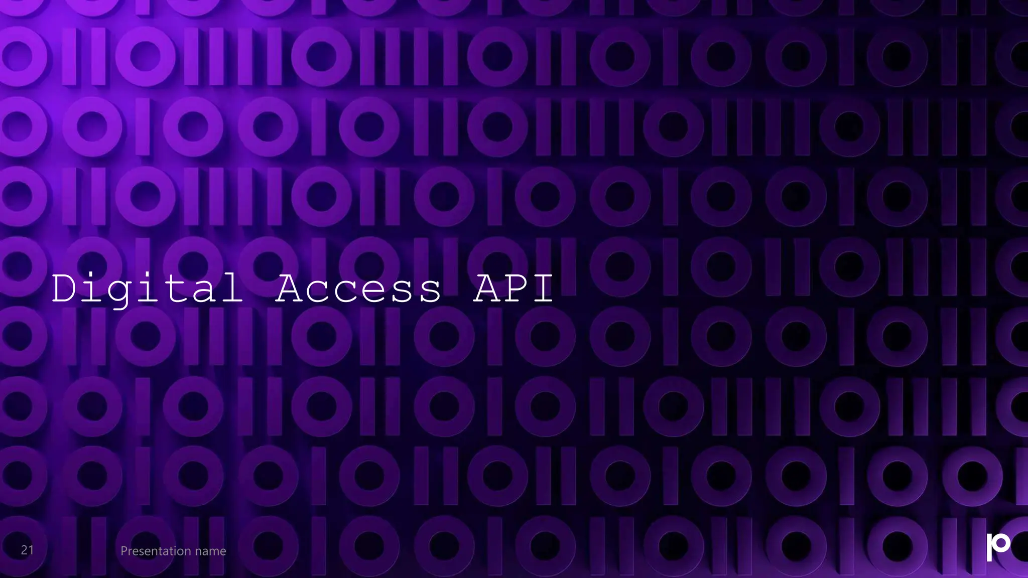 Digital Access API
Presentation name
21
 