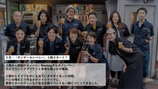 ５月：「サンデーカンパニー」３期スタート！
２期から継続のメンバー、Beetingからのメンバー、
カメラマンにデザイナーと多様な顔ぶれが集結。
２期のときよりも外にも出ていきやすくなった時期。
ハレの場をどう作るかがメインテーマに。
夏祭りやハロウィンなど自主企画イベントも一緒につくってきました。
 