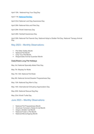 2023 Pet Holidays to Celebrate with Your Pets off.docx