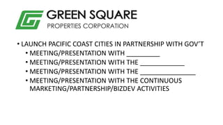 • LAUNCH PACIFIC COAST CITIES IN PARTNERSHIP WITH GOV’T
• MEETING/PRESENTATION WITH _________
• MEETING/PRESENTATION WITH ...