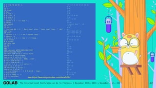 5 2 3 56 76 23 65 .s <7> 5 2 3 56 76 23 65 ok
5 4 + . 9 ok
13 2 / . 6 ok
13 2 mod . 1 ok
3 dup - . 0 ok
2 5 swap / . 2 ok
6 4 5 rot .s <3> 4 5 6 ok
4 0 drop 2 / . 2 ok
1 2 3 nip .s <2> 1 3 ok
: square ( n -- n ) dup * ; ok
5 square . 25 ok
see square : square dup * ; ok
42 42 = . -1 ok
12 53 = . 0 ok
: ?>64 dup 64 > if ." More than" else ." Less than" then ." 64!" ; ok
100 ?>64 More than 64! ok
20 ?>64 Less than 64! ok
: squares ( n -- ) 1 do i square loop ; ok
5 squares .s <4> 1 4 9 16 ok
: threes ( n n -- ) ?do i . 3 +loop ; ok
15 0 threes 0 3 6 9 12 ok
0 0 threes ok
variable age ok
21 age ! ok
age @ . 21 ok
age ? 21 ok
100 constant WATER-BOILING-POINT ok
WATER-BOILING-POINT . 100 ok
variable num-array 2 cells allot ok
num-array 3 cells erase ok
num-array 3 cells 0 fill ok
create num-array 64 , 9001 , 1337 , ok
0 cells num-array + ? 64 ok
1 cells num-array + ? 9001 ok
: of-arr ( n n -- n ) cells + ; ok
num-array 2 of-arr ? 1337 ok
20 num-array 1 of-arr ! ok
num-array 1 of-arr ? 20 ok
: i-from-rstack ( -- ) 4 0 do r@ . loop ; ok
i-from-rstack 0 1 2 3 ok
5 6 4 >r swap r> .s 6 5 4 ok
5 6 4 clearstack ok
bye
42
see https://learnxinyminutes.com/docs/forth/
 