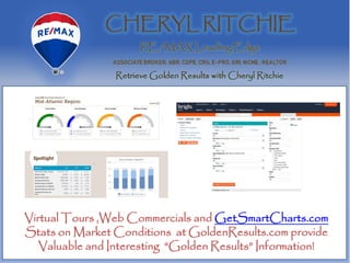 Virtual Tours ,Web Commercials and GetSmartCharts.com
Stats on Market Conditions at GoldenResults.com provide
Valuable and Interesting “Golden Results” Information!
 