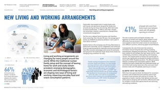 Historically, most people lived in nuclear family units,
with houses and apartments designed for family time
primarily during mornings and evenings. Work and study
occurred outside home - in offices, work sites, schools,
and universities. However, several factors changed these
conventional arrangements.
The first one is delayed family formation and, therefore,
home ownership. Over the past 50 years, the average age of
women at childbirth increased by between 2 and 5 years in
most OECD countries.66
Another factor is the increasing cost of living. Alternatives to
family home ownership, such as cohabitation and communal
living, are gaining popularity, especially among young adults.
They offer economic advantages and a sense of community,
diverging from the traditional single-family home model and
changing living conditions for many.
The next is remote work and digital nomadism: the
expansion of remote work options allows people to work
effectively from any location. This flexibility has inspired
some people to move from urban centers to rural areas or
even different countries, embracing digital nomad lifestyles.
Consequently, the role of the home has evolved to
encompass not just living but also working, studying,
entertainment, shopping, and exercising. This change has
been enabled by technologies like high-speed internet, video
conferencing, ecommerce, online gaming, and streaming
services. The transformation of homes into central hubs of
activity was significantly accelerated by lengthy lockdowns
during the COVID-19 global pandemic. This affected peoples’
behavior including food consumption patterns. While
working from home, people take more dedicated breaks, go
out to brick-and-mortar stores less often, and snack more
between meals with 41% globally reporting an increase.67
GLIMPSE INTO THE FUTURE
With more time spent at home, the demand for convenient,
nutritious and versatile food and snacking options that
fit various home activities will continue to increase. The
popularity of snacks, meal kits, food delivery services and
online grocery shopping will rise further, reflecting the need
for versatile, in-home food options that fit into new living
and working conditions.
Living and working arrangements are
changing for many people around the
world. While the traditional nuclear
family setup and the concept of leaving
home for work and study remain
prevalent, emerging demographic,
economic and technological factors
are shaping new ways of living and
working, impacting everyday food and
snack consumption patterns.
New living and working arrangements
41%
of people who work from
home snack more between
meals with 41% globally
reporting an increase67
Flexible working arrangements have impacted
consumer rituals and routines. For many people
morning rush hours and commuting have been
replaced with new practices with conversations
about ‘morning affirmations’ and ‘breakfast’
increasing in popularity by 97%68 and 56%69 YoY
respectively. Growing need for new at-home routines
that facilitate the transition from the ‘professional
self’ to the ‘after-work self’ has increased the
discussions about relaxing and unwinding properties
of food and snacks (+30% YoY) for this purpose.70
– NEXTATLAS
“”
TREND REACH
P
E
O
P
L
E
A
N
D
P
L
A
N
E
T
I
M
P
A
C
T
I
M
P
E
R
A
T
I
V
E
INCREASINGLY
FLUID LIFESTYLES
Second lifers
Sustainable
and ethical
sourcing
Plant-based
and alternative
ingredients
Environmentally
friendly
packaging Food waste
reduction
Diversity,
equity and
inclusion
N
o
v
e
l
s
e
n
s
o
r
i
a
l
e
x
p
e
r
i
e
n
c
e
s
P
r
e
m
i
u
m
a
n
d
a
r
t
i
s
a
n
a
l
Middle class
expansion
Global mobility and
multi culturalism
Young consumer
cohorts
New living
and working
arrangements
Everyday
smartification and
automation
Convenience
imperative
The new era
of shopping
Snackification
T
I
M
E
T
O
M
A
T
E
R
I
A
L
I
M
P
A
C
T
> 10 YEARS
5–10 YEARS
<5 YEARS
IMPACT
Moderate Strong Very Strong
66%
TIME TO MATERIAL IMPACT
>10 Years
<5 Years 5–10 Years
of monitored early
adopters worldwide
have shared information
related to this trend in
their social media posts
at least once in 2023
17
MONDELĒZ INTERNATIONAL STATE OF SNACKING: FUTURE TRENDS
INTRODUCTION SHIFTING DEMOGRAPHIC
LANDSCAPE
HEALTH AND
WELL-BEING UBIQUITY
RESURGENCE OF
EXPERIENCE ECONOMY
PEOPLE AND PLANET
IMPACT IMPERATIVE
BACK TO SNACKING TREND RADAR
Everyday smartification and automation Convenience imperative
The New Era of Shopping
Snackification
INCREASINGLY
FLUID LIFESTYLES
New living and working arrangements
 