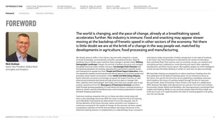 Foreword
The world is changing, and the pace of change, already at a breathtaking speed,
accelerates further. No industry is immune. Food and snacking may appear slower
moving at the backdrop of frenetic speed in other sectors of the economy. Yet there
is little doubt we are at the brink of a change in the way people eat, matched by
developments in agriculture, food processing and manufacturing.
We already observe shifts in the industry, big and small, shaped by a variety
of social, technologic, environmental, economic, and political factors. State of
Snacking: Future Trends report examines these changes in greater detail. Shifting
Demographic Landscape changes the portrait of global consumers and reshapes
the global food and snacks market structure. Increasingly Fluid Lifestyles fuel
the growing popularity of snacking, adjusting the requirements towards snacks
and changing how people buy them. People and Planet Impact Imperative raises
the awareness towards environmental and ethical aspects of consumer goods and
promotes values-based consumption. Under Health and Well-being Ubiquity,
better informed consumers increasingly recognize the impact food has on their
physical and emotional well-being and take proactive steps to manage their
diets, aided by smart technologies. And today, more than ever, people want to get
positive experiences from life. Resurgence of Experience Economy manifests
itself through growing popularity of novel tastes and flavors, artisanal products, a
desire to revisit a warmly remembered past, and increasing expectations towards
elevated shopping experiences.
Food and snacking companies that act on these and other trends today will
have a clear advantage tomorrow. With the vision to lead the future of snacking,
we at Mondelēz International are determined to be at the vanguard. One of
the key elements of the future-focused culture we build in our company is a
continuous scouting for the signals of change. As the outcome, we have created
a proprietary collection of trends that we believe will impact the future of the
food and snacking industry. It complements our understanding of our consumers
and industry today and provides a holistic perspective on the state of snacking
in the future. Our trend framework is informed by the variety of information
that constantly flows from sources such as consumer surveys, our research and
consulting partners’ publications, social listening and search data, ingredient
manufacturer and flavor house reports. We regularly update our trend intelligence
so that we have the latest thinking on what’s to come and can plan accordingly.
We have been sharing our perspective on where snacking is heading since the
first publication of the State of Snacking report. As we continue to focus on
the future, this year for the first time we are publishing a standalone extension,
which explores the future of snacking viewed through the lens of consumer-
focused trends. State of Snacking: Future Trends is the result of a collaborative
effort between Mondelēz International and our partners from the Food Institute,
Euromonitor, Kantar, Mintel and NextAtlas, who have generously contributed their
insights and thinking. While no one can know exactly what the future holds, we
invite you to join us in exploring where the state of snacking appears to be going
over the next decade.
Nick Graham
Senior Vice President, Global Head
of Insights and Analytics
Snacking Trend Radar
Contributors
Foreword
3
MONDELĒZ INTERNATIONAL STATE OF SNACKING: FUTURE TRENDS
SHIFTING DEMOGRAPHIC
LANDSCAPE
INCREASINGLY
FLUID LIFESTYLES
HEALTH AND
WELL-BEING UBIQUITY
RESURGENCE OF
EXPERIENCE ECONOMY
PEOPLE AND PLANET
IMPACT IMPERATIVE
INTRODUCTION
 