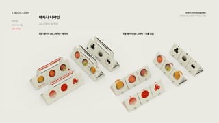 브랜드디자인과로컬브랜드
친환경과일브랜드디자인(w.디팜)
3D모델링및목업
패키지디자인
최종패키지3D그래픽 -모듈모음
2.패키지디자인
아이디어
피드백및수정
최종디자인
최종패키지3D그래픽 -캐리어
 