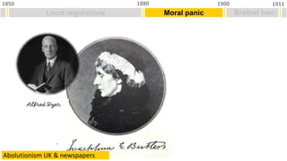 Local regulations
1850 1911
1900
1880
Moral panic Brothel ban
Abolutionism UK & newspapers
 
