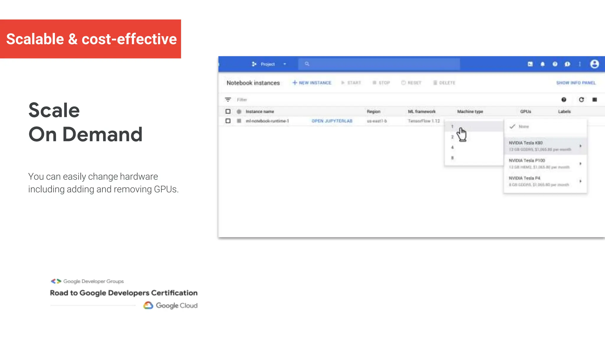 Scale
On Demand
You can easily change hardware
including adding and removing GPUs.
Scalable & cost-effective
 