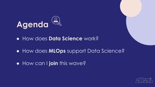 Agenda
● How does Data Science work?
● How does MLOps support Data Science?
● How can I join this wave?
 