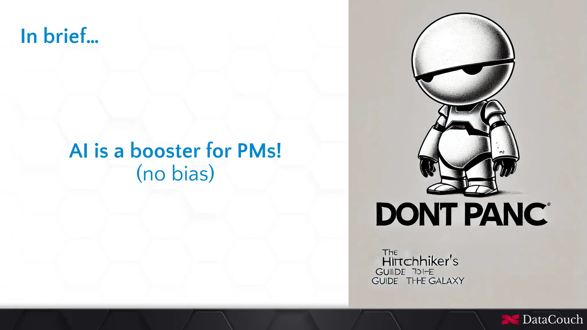 This
slide
deck
is
developed
by
DataCouch
In brief…
AI is a booster for PMs!
(no bias)
 