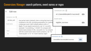 Conversions Manager: search patterns, event names or regex
 