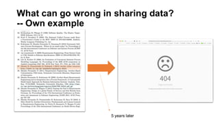 What can go wrong in sharing data?
-- Own example
5 years later
 