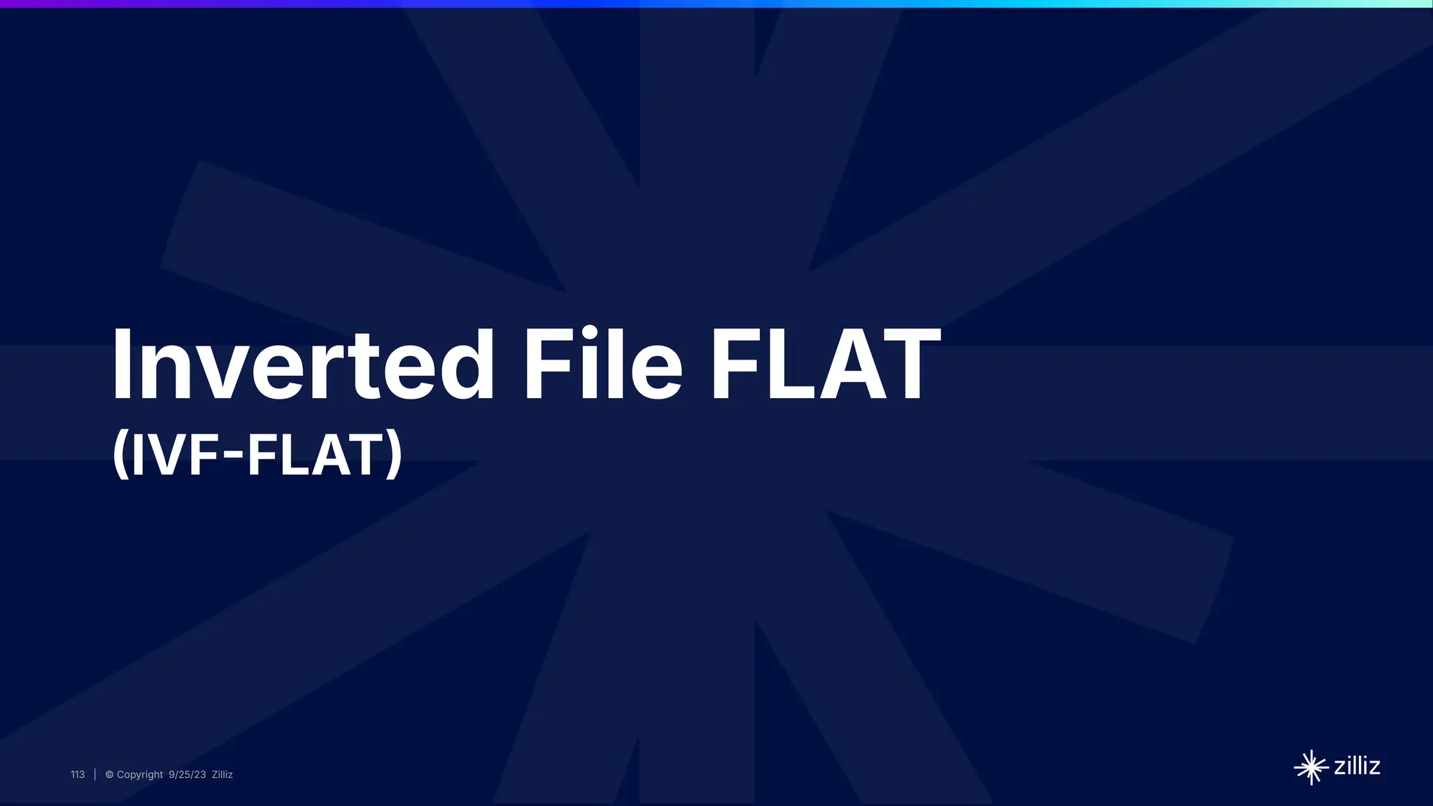 113 | © Copyright 2024 Zilliz
113 | © Copyright 9/25/23 Zilliz
113
Inverted File FLAT
IVFFLAT
 