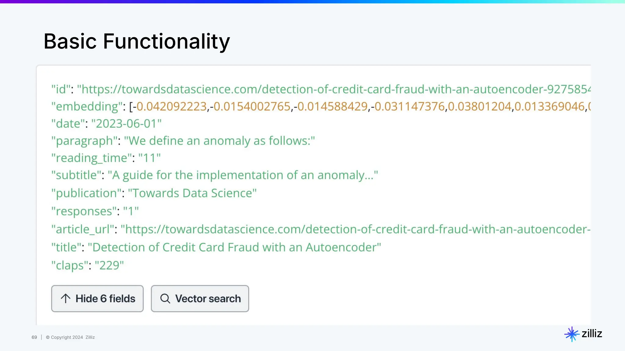 69 | © Copyright 2024 Zilliz
69
Basic Functionality
 