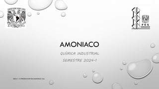 AMONIACO
QUÍMICA INDUSTRIAL
SEMESTRE 2024-1
2024-1 14 PRODUCCION DE AMONIACO vhrc
 