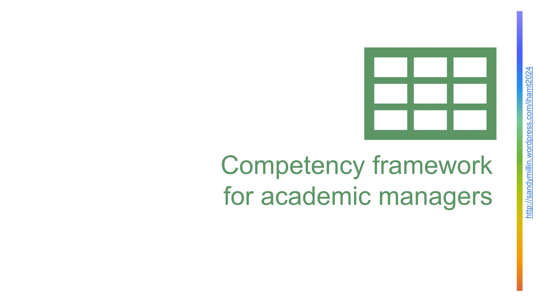 http://sandymillin.wordpress.com/ihamt2024
Competency framework
for academic managers
 