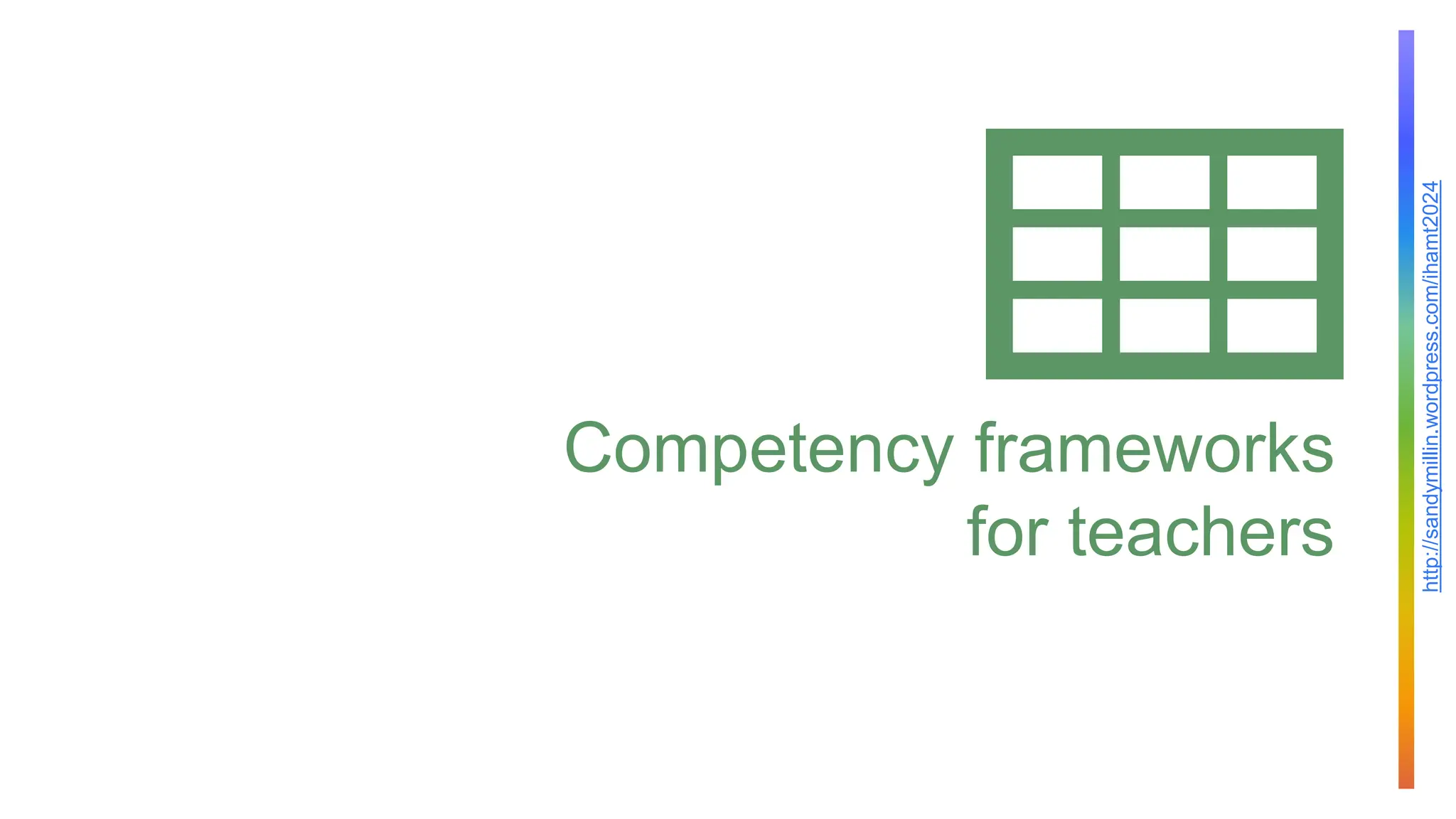http://sandymillin.wordpress.com/ihamt2024
Competency frameworks
for teachers
 