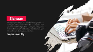 This is a sample text. Insert your desired text here. Again, this is a
dummy text, enter your own text here. This is a sample text. Insert
your desired text here. Again, this is a dummy text, enter your own
text here.This is a sample text. Insert your desired text here. Again,
this is a dummy text, enter your own text here.
Sichuan
Impression Fly
 