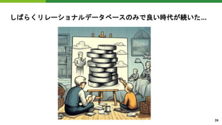 しばらくリレーショナルデータベースのみで良い時代が続いた...
26
 