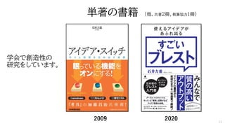 単著の書籍 （他、共著2冊、執筆協力1冊）
2009 2020
学会で創造性の
研究をしています。
13
 