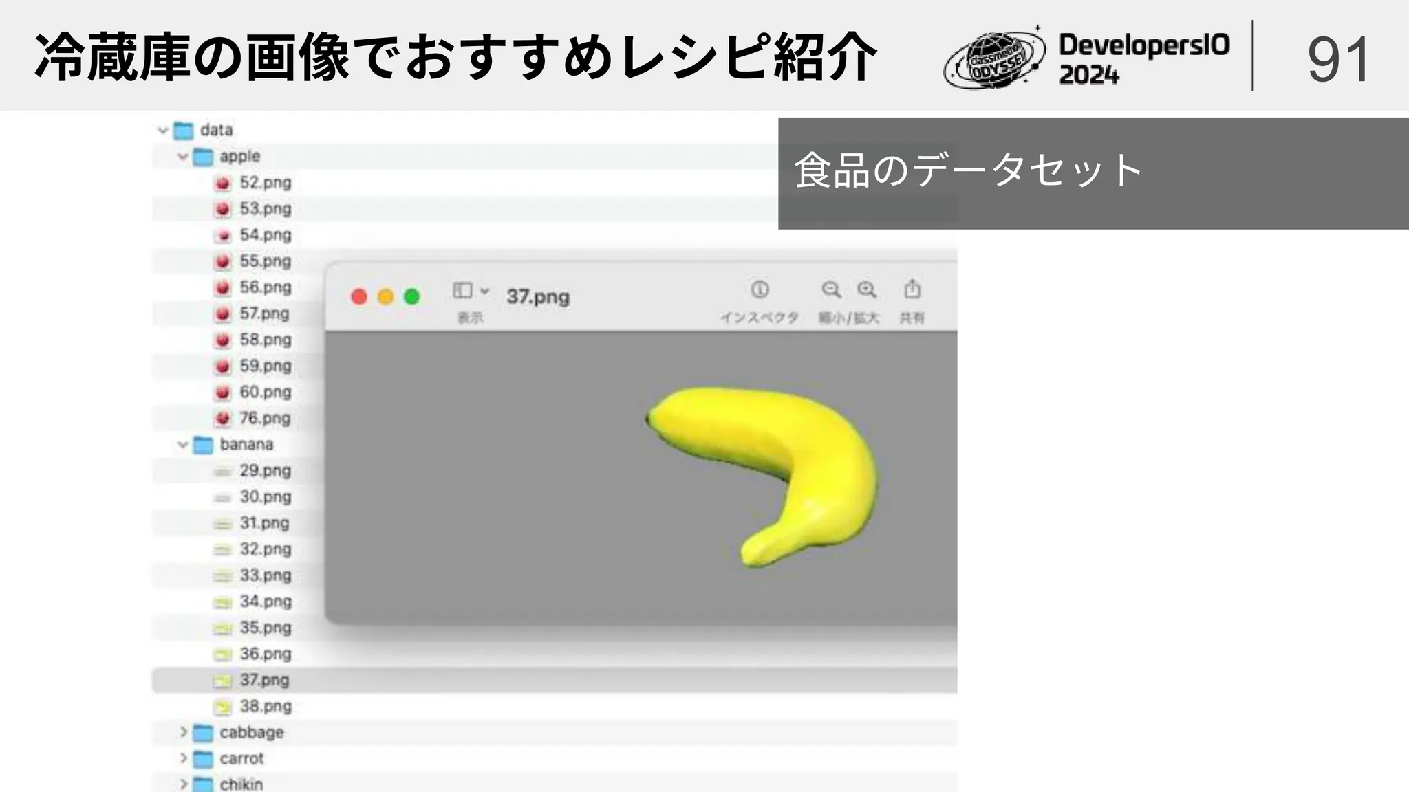 冷蔵庫の画像でおすすめレシピ紹介 91
食品のデータセット
 
