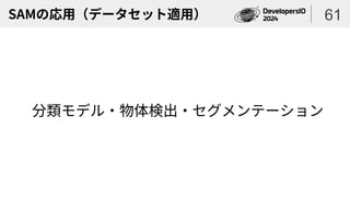SAMの応用（データセット適用）
分類モデル・物体検出・セグメンテーション
61
 