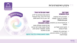 ‫רצף‬ ‫חוסר‬
‫בין‬
4
‫התחומים‬
.
•
‫על‬ ‫האחריות‬
4
‫התחומים‬
‫ממשלה‬ ‫משרדי‬ ‫בין‬ ‫מפוצלת‬
‫גורם‬ ‫ואין‬
‫מתכלל‬
•
‫התחומים‬ ‫בין‬ ‫אינטגרטיביות‬ ‫אין‬
‫ובתוכם‬
•
‫בין‬ ‫מפוצל‬ ‫החינוך‬ ‫תחום‬
‫שונים‬ ‫משרדים‬
•
‫ב־‬ ‫השירותים‬
4
‫התחומים‬
‫ואין‬ ‫רבים‬ ‫גורמים‬ ‫ידי‬ ‫על‬ ‫ניתנים‬
‫סטנדרטיזציה‬
‫האינטגרטיביות‬ ‫עיקרון‬ 7.1
‫הגיל‬ ‫ציר‬ ‫על‬ ‫רצף‬ ‫חוסר‬
.
‫ילדים‬ ‫על‬ ‫אחראים‬ ‫שונים‬ ‫גורמים‬
‫עד‬ ‫לידה‬ ‫בגילי‬
3
,
‫ובגיל‬ ‫הגן‬ ‫בגיל‬
‫ואין‬ ‫יסודי‬
‫מספק‬ ‫תיאום‬ ‫ביניהם‬
‫רצף‬ ‫חוסר‬
.
‫התערבות‬ ‫בשלבי‬
.
‫תפיסה‬ ‫חסרים‬
‫מתכללת‬
‫ומיפוי‬
‫צרכים‬ ‫לגבי‬ ‫אמינה‬ ‫תמונה‬ ‫לקבלת‬
‫ומענים‬
,
‫שתאפשר‬
‫תעדוף‬
‫ואיזון‬
‫השלבים‬ ‫בין‬ ‫נכון‬
‫ב־‬ ‫בשדה‬ ‫תיאום‬ ‫חוסר‬
3
‫הרצף‬ ‫צירי‬
 