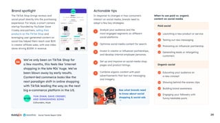 Social Trends Report 2024 20
The TikTok Shop brings reviews and
social proof directly into the purchasing
experience. For Wyze, a smart camera
startup founded by YouTuber Dave
Crosby and partners, selling their
products on the TikTok Shop and
leveraging user-generated content on
social has helped them reach over $1M
in creator affiliate sales, with one video
alone driving $100K in revenue.
Brand spotlight
We’ve only been on TikTok Shop for
a few months, this feels like ‘internet
shopping in the late 90s’ huge. We’ve
been blown away by early results.
Content-led commerce looks like the
next paradigm shift in online shopping
with TikTok leading the way as the next
big e-commerce platform in the US.
YUN ZHAN, DAVE CROSBY,
AND DONGSHENG SONG
Cofounders, Wyze
In response to changes in how consumers
interact on social media, brands need to
adopt a few key strategies.
Analyze your audience and the
most engaged segments on different
social platforms
Optimize social media content for search.
Invest in creator or influencer partnerships,
and develop internal employee personas.
Set up and improve on social media shop
pages and product listings.
Combine organic content with paid
advertisements that test out messaging
and imagery.
Actionable tips
1
2
3
4
5
See what brands need
to know about social
shopping & social ads
When to use paid vs. organic
content on social media
Paid social
Launching a new product or service
Testing out new messaging
Promoting an influencer partnership
Generating leads or retargeting
customers
Organic social
Educating your audience on
a new concept
Showing behind-the-scenes clips
Building brand awareness
Engaging your followers with
funny/relatable posts
 