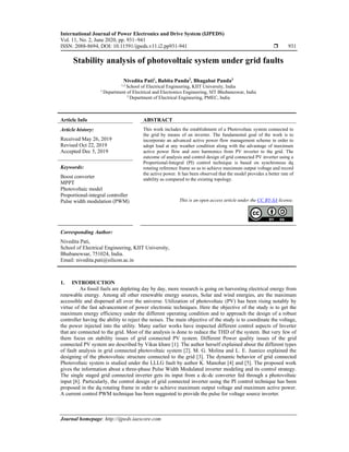 Stability analysis of photovoltaic system under grid faults | PDF