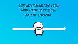 28
つまり私たちの⽣活にAIが⾏き渡り
⾃然にとなりあうものになるまで
あと70年（2092年）
 