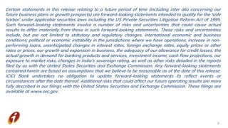 2
Certain statements in this release relating to a future period of time (including inter alia concerning our
future business plans or growth prospects) are forward-looking statements intended to qualify for the 'safe
harbor' under applicable securities laws including the US Private Securities Litigation Reform Act of 1995.
Such forward-looking statements involve a number of risks and uncertainties that could cause actual
results to differ materially from those in such forward-looking statements. These risks and uncertainties
include, but are not limited to statutory and regulatory changes, international economic and business
conditions; political or economic instability in the jurisdictions where we have operations, increase in non-
performing loans, unanticipated changes in interest rates, foreign exchange rates, equity prices or other
rates or prices, our growth and expansion in business, the adequacy of our allowance for credit losses, the
actual growth in demand for banking products and services, investment income, cash flow projections, our
exposure to market risks, changes in India’s sovereign rating, as well as other risks detailed in the reports
filed by us with the United States Securities and Exchange Commission. Any forward-looking statements
contained herein are based on assumptions that we believe to be reasonable as of the date of this release.
ICICI Bank undertakes no obligation to update forward-looking statements to reflect events or
circumstances after the date thereof. Additional risks that could affect our future operating results are more
fully described in our filings with the United States Securities and Exchange Commission. These filings are
available at www.sec.gov.
 