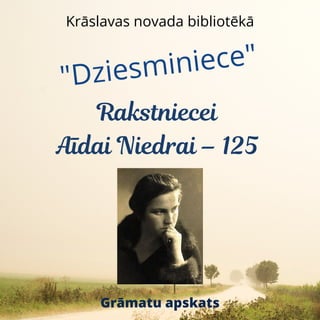 Krāslavas novada bibliotēkā
"Dziesminiece"
Rakstniecei
Aīdai Niedrai – 125
Grāmatu apskats
 