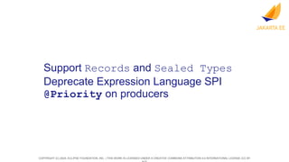 COPYRIGHT (C) 2024, ECLIPSE FOUNDATION, INC. | THIS WORK IS LICENSED UNDER A CREATIVE COMMONS ATTRIBUTION 4.0 INTERNATIONAL LICENSE (CC BY
Support Records and Sealed Types
Deprecate Expression Language SPI
@Priority on producers
 