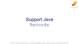 COPYRIGHT (C) 2024, ECLIPSE FOUNDATION, INC. | THIS WORK IS LICENSED UNDER A CREATIVE COMMONS ATTRIBUTION 4.0 INTERNATIONAL LICENSE (CC BY
Support Java
Records
 