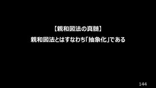 144
【親和図法の真髄】
親和図法とはすなわち「抽象化」である
 