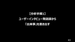 83
【分析⼿順1】
ユーザーインタビュー発話録から
「出来事」を書き出す
 