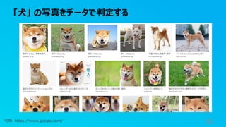 「犬」 の写真をデータで判定する
56
引用: https://www.google.com/
 