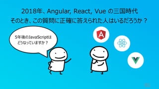 95
2018年、Angular, React, Vue の三国時代
そのとき、この質問に正確に答えられた人はいるだろうか？
5年後のJavaScriptは
どうなっていますか？
 