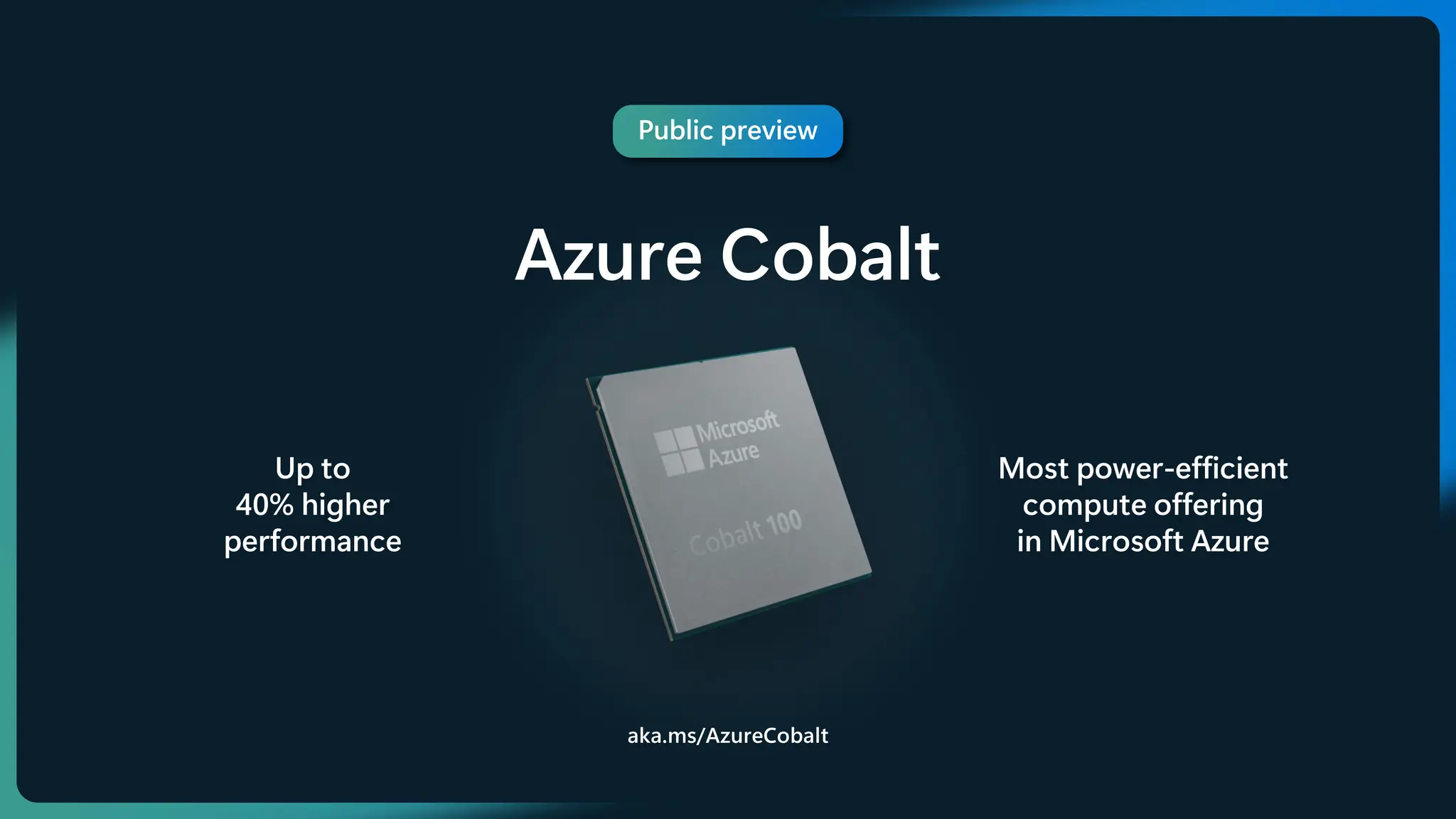 Public preview
Azure Cobalt
Up to
40% higher
performance
Most power-efficient
compute offering
in Microsoft Azure
aka.ms/AzureCobalt
 