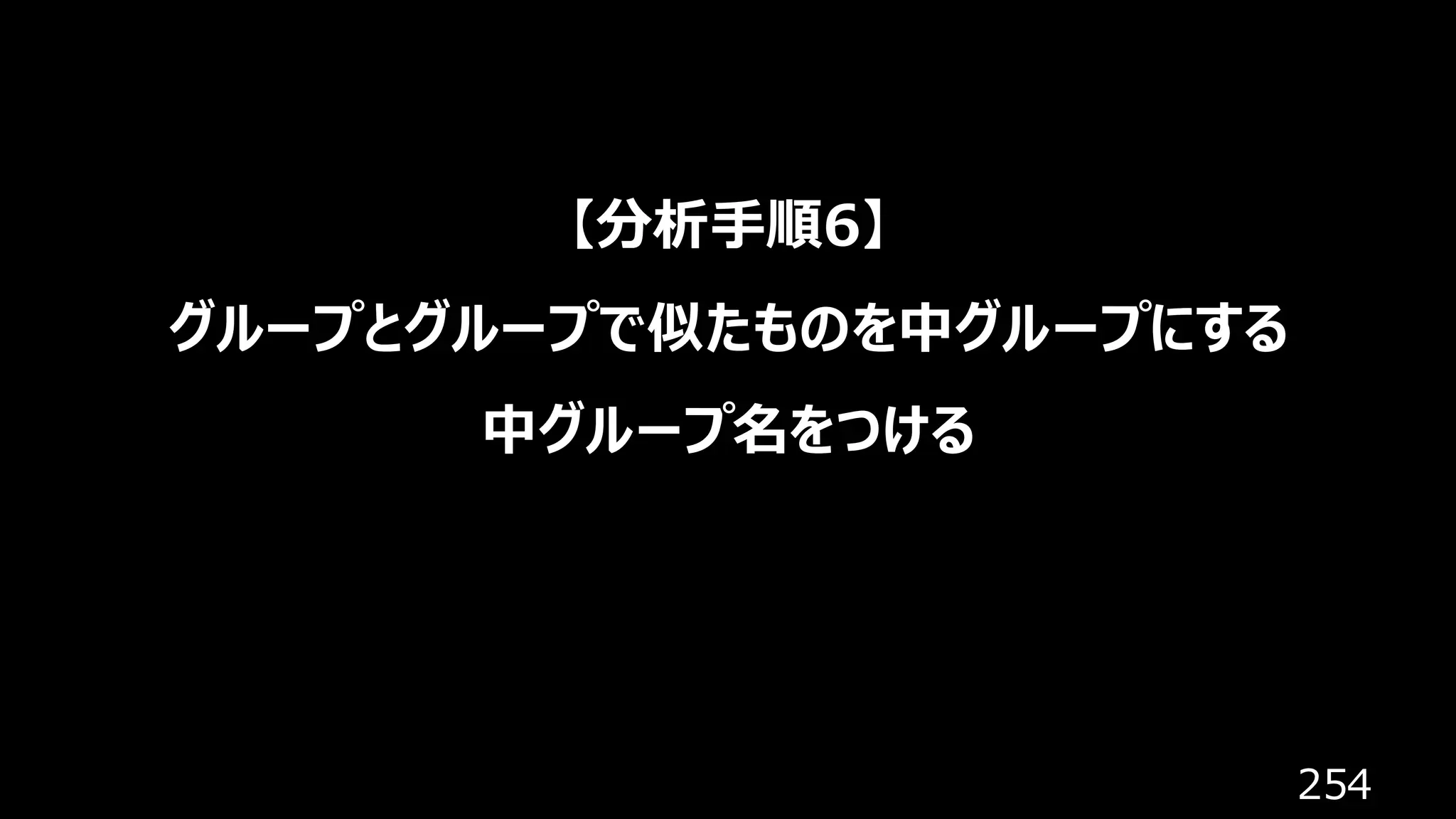 254
【分析手順6】
グループとグループで似たものを中グループにする
中グループ名をつける
 