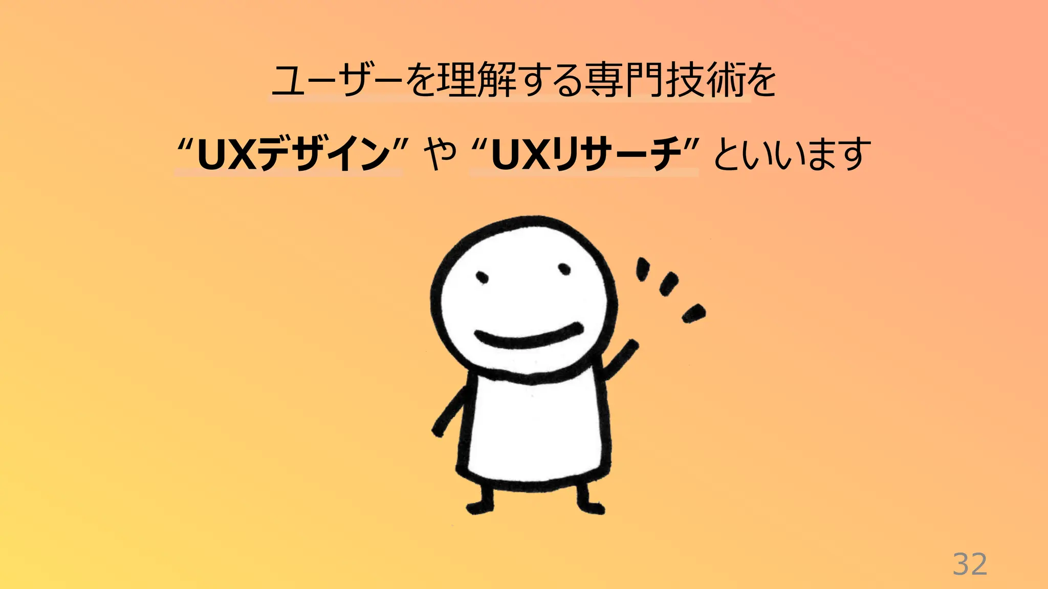 32
ユーザーを理解する専門技術を
“UXデザイン” や “UXリサーチ” といいます
 