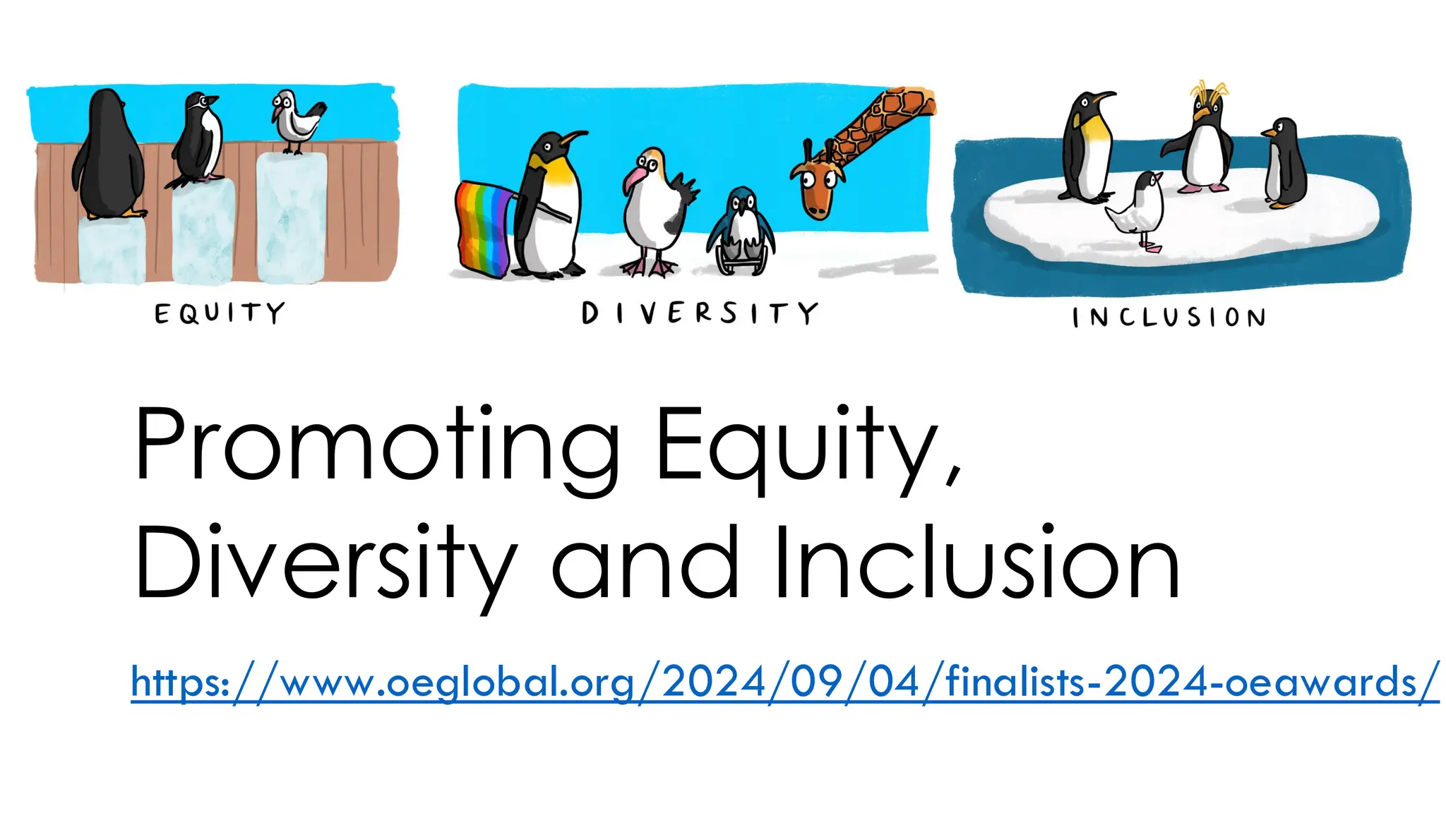 Promoting Equity,
Diversity and Inclusion
https://www.oeglobal.org/2024/09/04/finalists-2024-oeawards/
 
