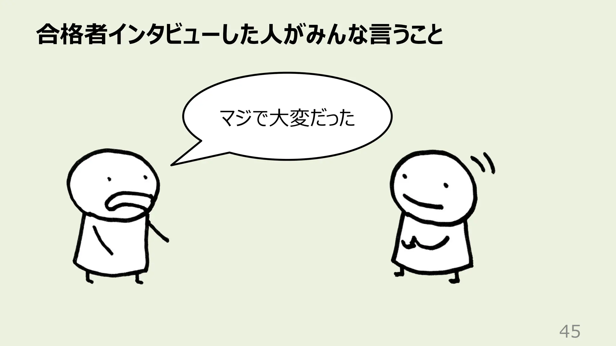 合格者インタビューした人がみんな言うこと
45
マジで大変だった
 