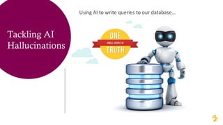Tackling AI
Hallucinations
Using AI to write queries to our database…
 